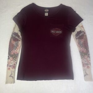 Harley-Davidson Women's Maroon Long-Sleeve Tattoo Sleeve Tee